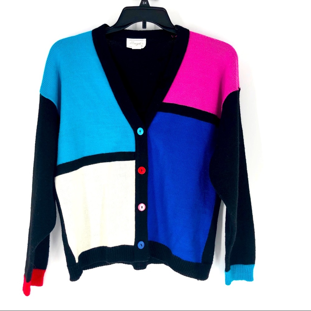 Margules Vintage Color-block 80s Cardigan Sweater